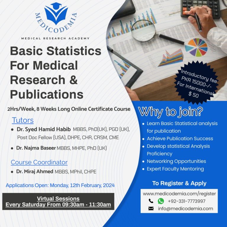 Basics Statistics for Medical Research and Publ;ication